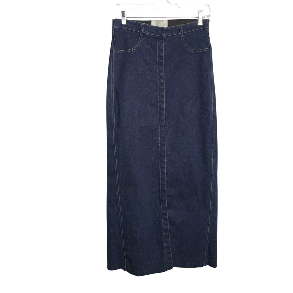 Vintage‎ Equestrian Designs Santa Barbara Womens Denim Maxi Skirt 5 Blue Snap Up